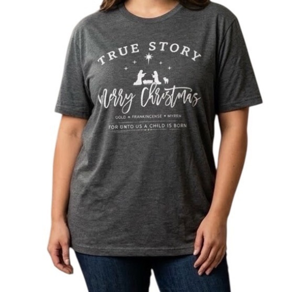 Bella Canvas True Story Merry Christmas Nativity Religious Graphic Tee Green XL
